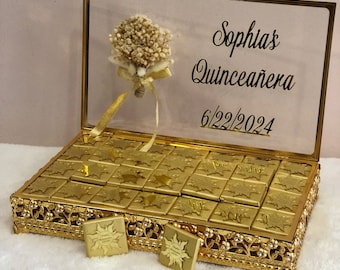 Wedding Chocolate Favors, Rapunzel Quinceañera Favor with Personalized Glass Box