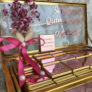 Wedding Chocolate Favors with Custom Glass Box, Personalized Chocolate Favors for Wedding, Baptism, Quinceañera Sweet 16, Baby Shower image 4