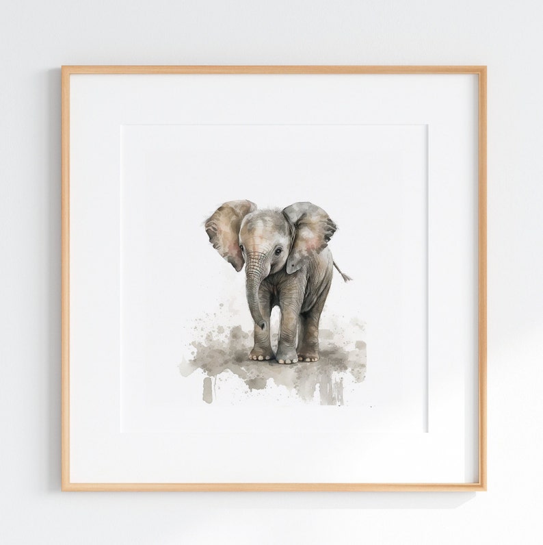 Baby Elephant, Printable Watercolor Painting, Nursery Wall Art Decor