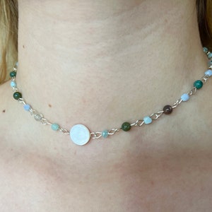 Mixed Agate and Glass Beaded Natural Shell Choker Necklace
