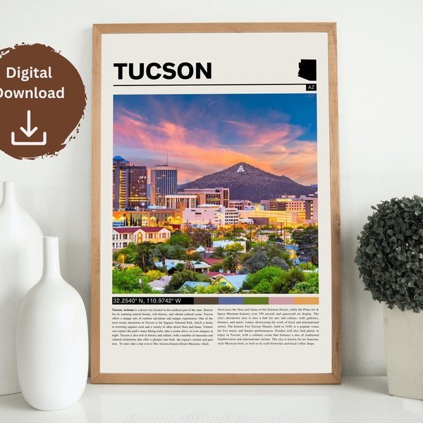 Tucson Arizona Poster Digital Download, Tucson AZ Print, Arizona Wall Art, Desert Southwest Printable