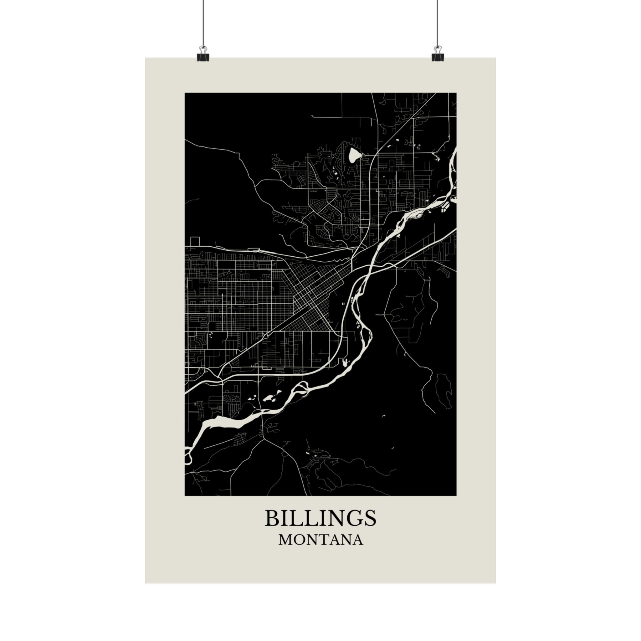 Billings Montana Map, Billings MT Poster, Montana Print, Eastern MT