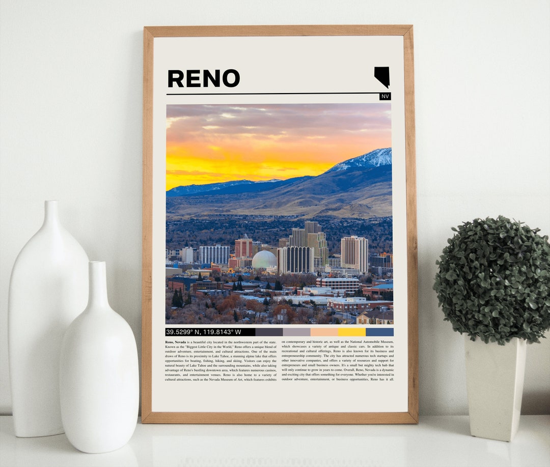 Reno Nevada Poster, Reno NV Print, Nevada Wall Art, Reno Gift, Lake