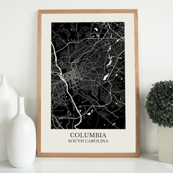 Columbia South Carolina Map, Columbia SC Poster, South Carolina Print, Midlands, Saluda River, Broad River