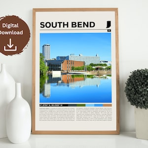 South Bend Indiana Poster Digital Download, South Bend IN Print, Indiana Wall Art, South Bend Gift Printable