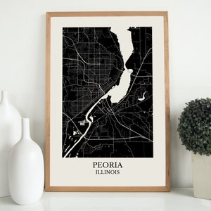 Peoria Illinois Map, Peoria IL Poster, Illinois Print, Downstate, Central Illinois Wall Art
