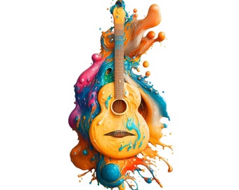 Gitarrväggkonst | Gitarrtryck | Akustisk gitarr | Abstrakt målning | Illustration | Gitarrmålning | Digital poster | Digitalt tryck