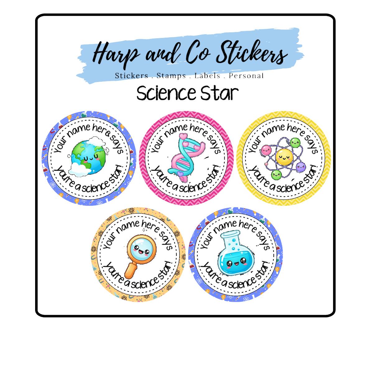 Science Star Sticker Round Personalised Merit Stickers - Science Star - Etsy Australia