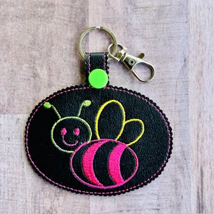 Handcrafted Honeybee Keychain: Embroidered Vinyl Bee Accessory