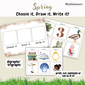 Choisissez-le, dessinez-le, écrivez-le, phases 3 cartes-guides | Activité Digrammes phoniques | Ressource d'alphabétisation réutilisable pour EYFS et KS1, parents