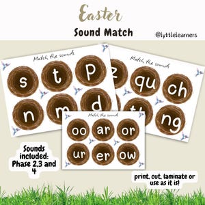 Juego de emparejamiento de letras fonéticas de Pascua - Actividad de alfabetización de primavera - Juego de mesa fonética - Compatible con Read Write Inc y Little Wandle EYFS KS1