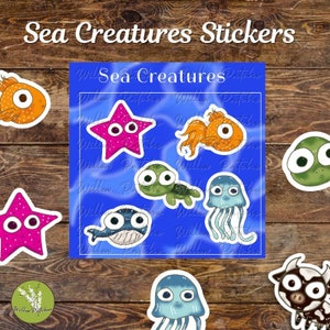 Sea Creatures| Pack of 5| Vinyl Stickers for Waterbottles, Sketchbooks, and more|Starfish, Jellyfish, Turtle, Whale, Goldfish| WP SKU F00003