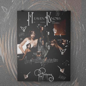 Poster Pantheress rose | Heaven Knows - 34 x 21 pouces - oeuvre d'art murale musicale, affiche d'art d'album, artiste indépendant, SANS CADRE