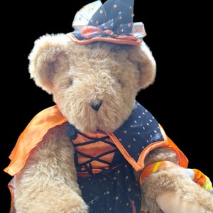 Adorable 16&quot; vintage large jointed Vermont Teddy Bear in Build a Bear halloween witch costume Halloween bear