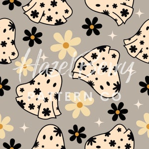 Retro Ghosts Seamless Pattern, Digital Download, Hippie Ghosts Seamless File, Cute Ghost Seamless Pattern, Halloween Pattern Design