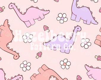 Pink Dinosaur Seamless Pattern, Girly Dino Seamless File, Boho Floral Seamless Pattern, Dinosaur Kids Seamless Pattern