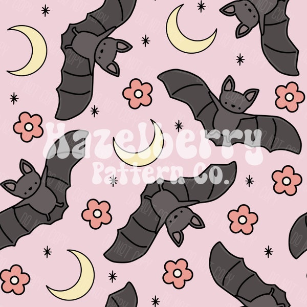 Bat Seamless Pattern, Bat Seamless File, Halloween Floral Pattern, Cute Spooky Halloween Seamless File, Girly Bat Seamless, Pastel Goth