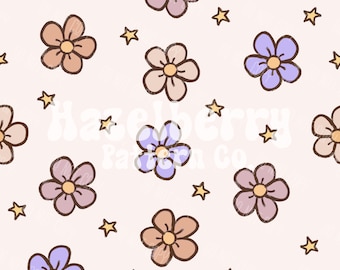 Patrón sin costuras Boho Daisy, archivo floral sin costuras Ditsy, patrón neutro, estampado floral minimalista sin costuras para tela personalizada, sublimación