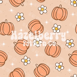 Pumpkin Seamless Pattern, Fall Seamless File, Girly Pumpkin Seamless, Floral Pumpkins Seamless File, Boho Fall Seamless Pattern