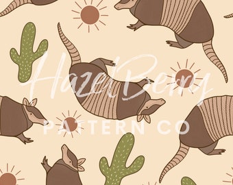 Armadillo Seamless Pattern, Digital Download, Western Seamless Pattern, Cactus Pattern for Custom Fabric, Sublimation, Digital Paper