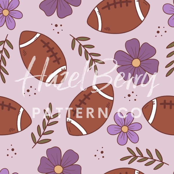 Floral Football Seamless Pattern, Girly Football Seamless File, Sports Pattern for Girls, Football Sublimation, Custom Fabric, Digital Paper