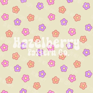 Retro Floral Seamless Pattern, Groovy Seamless File, 70s Seamless Pattern, Boho Floral Seamless for Custom Fabric, Sublimation, Crafting