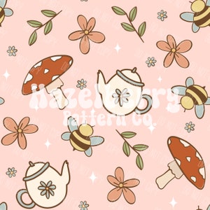 Spring Seamless Pattern, Boho Seamless File, Bee Seamless Pattern, Mushroom Seamless for Custom Fabric, Sublimation, Digital Paper