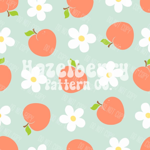 Retro Peach Seamless Pattern, Peach Seamless File, Daisy Seamless, Spring Floral Pattern for Custom Fabric, Sublimation, Digital Paper