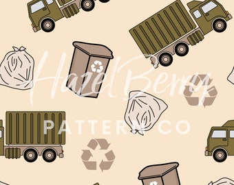 Garbage Trucks Seamless Pattern, Digital Download, Boy Seamless Pattern, Car Seamless Pattern, Neutral Minimal Seamless, Green Garbage Truck