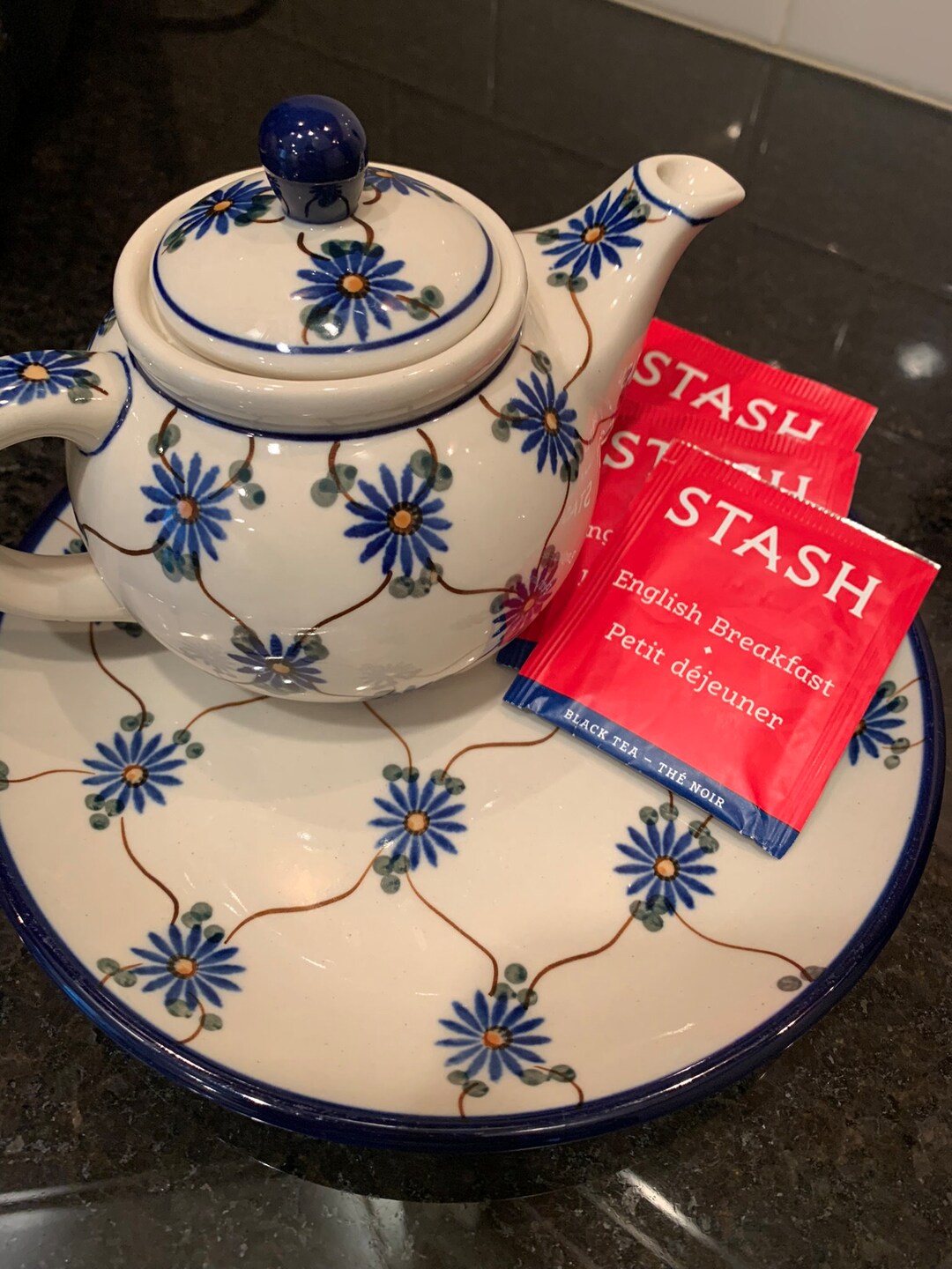 3 PC SET Polish Pottery Teapot and Side Plate Handmade Etsy