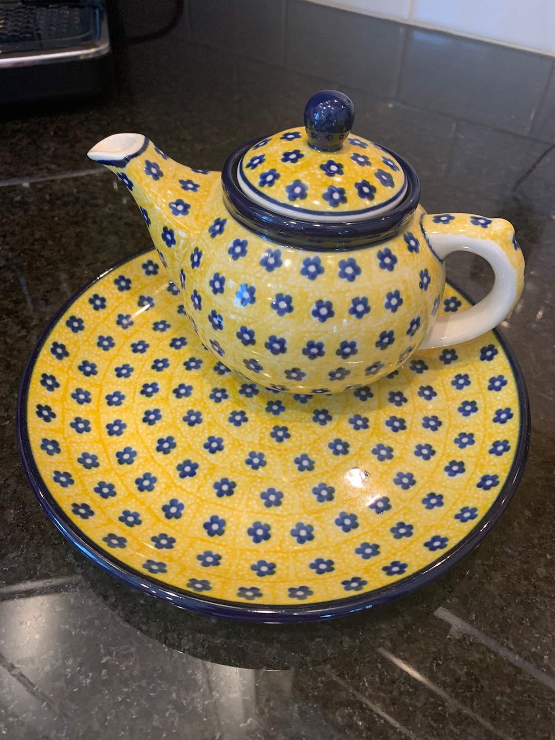 3 PC SET Polish Pottery Teapot and Side Plate Handmade Etsy