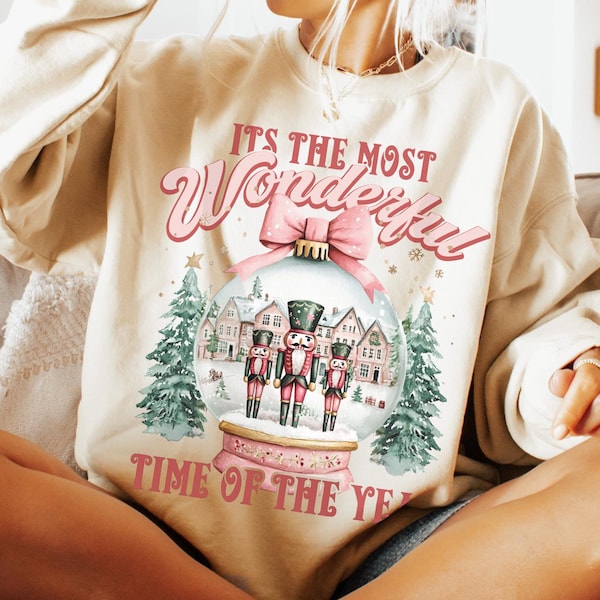 Christmas Shirt for Women, Christmas Sweatshirt Nutcracker and Snow Globe, It's Most Wonderful Time of The Year Christmas Sweater