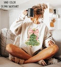 Christmas Tree Bow Shirt, Christmas Sweatshirt for Women, Christmas Tree Tshirt, Christmas Coquette Christmas Shirt