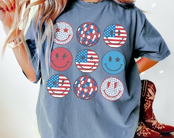 Comfort Colors® USA Shirt, 4th of July Shirt Women, Stars Stripes USA Flag Shirts, Patriotic Shirt, Red White Blue Shirts for Women