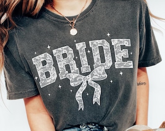 Comfort Colors® Bride Shirt, Bachelorette Gift, Lace Coquette Bride Shirt, Wedding Gift for Bride