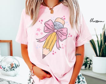 Comfort Colors® Cute Teacher Shirt, Coquette 100 Days of School Shirt, Back to School Shirts Gift For Teacher, Teacher Shirts