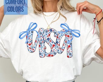 Comfort Colors® USA Shirt, 4th of July Shirt Women, Freedom Shirts, Floral Patriotic Shirt, Labor Day T-Shirts