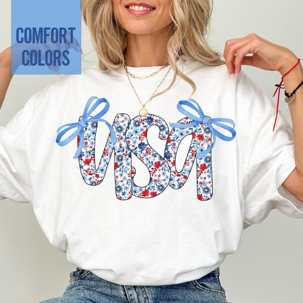 Camiseta Comfort Colors® USA, Camiseta del 4 de julio para mujer, Camisetas de la libertad, Camiseta patriótica floral, Camisetas del Día del Trabajo
