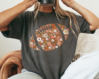 Comfort Colors® Football Shirt, Football Mom Shirt, Floral Football Shirts for Women, Fall Shirt, Football Season