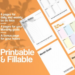 Printable Fillable To Do List | Daily, weekly to-do pdf checklist, Monthly Goals Notes, Task management planner, Organizer, Letter Size