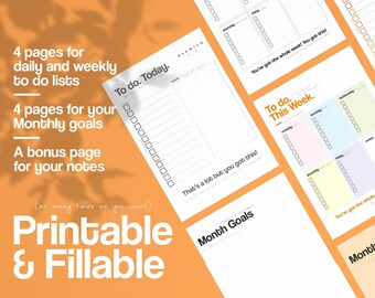 Printable Fillable To Do List | Daily, weekly to-do pdf checklist, Monthly Goals Notes, Task management planner, Organizer, Letter Size