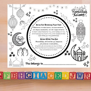 Ramadan Placemat for Kids to Color with Du&#39;aas Printable Digital Download
