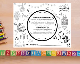 Ramadan Placemat for Kids to Color with Du'aas Printable Digital Download
