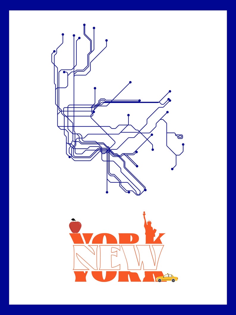 New York City Subway Map Art Print, NYC Poster, Digital Download, Wall