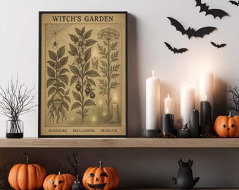 Witch's Garden Botanical Art Print: Gothic Halloween Decor (Digital Download)