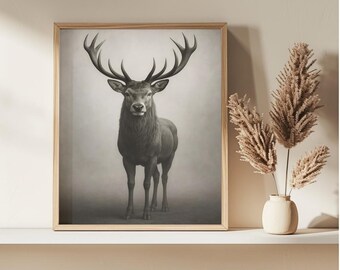 Black and White Stag Print: Rustic Farmhouse Deer Wall Art (Digital Download)