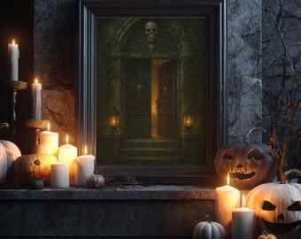 Gothic Crypt Door Print: Eerie Light, Dark Academia Wall Art (Digital Download)