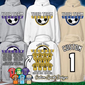 Aangepaste voetbalteam hoodie, gepersonaliseerde jeugd futsal sweater, sportshirt, naam en nummer, clubvoetbal cadeau, tenue, uniform, toernooi