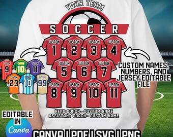Custom Soccer Team Jersey Digital File, Canva Editable, Jersey SVG, Futsal Download, Sports PNG, Youth Sports, Club Soccer, Team Shirt, Goal