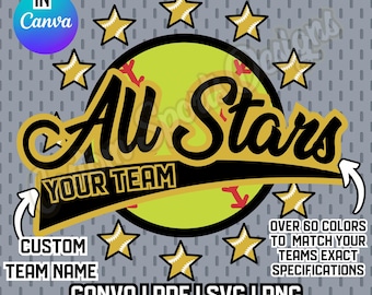 Custom Softball All Star Team Design, Personalized Fast Pitch Stars Graphic, Canva, PNG, SVG, Little League Softball Player, Softball Club